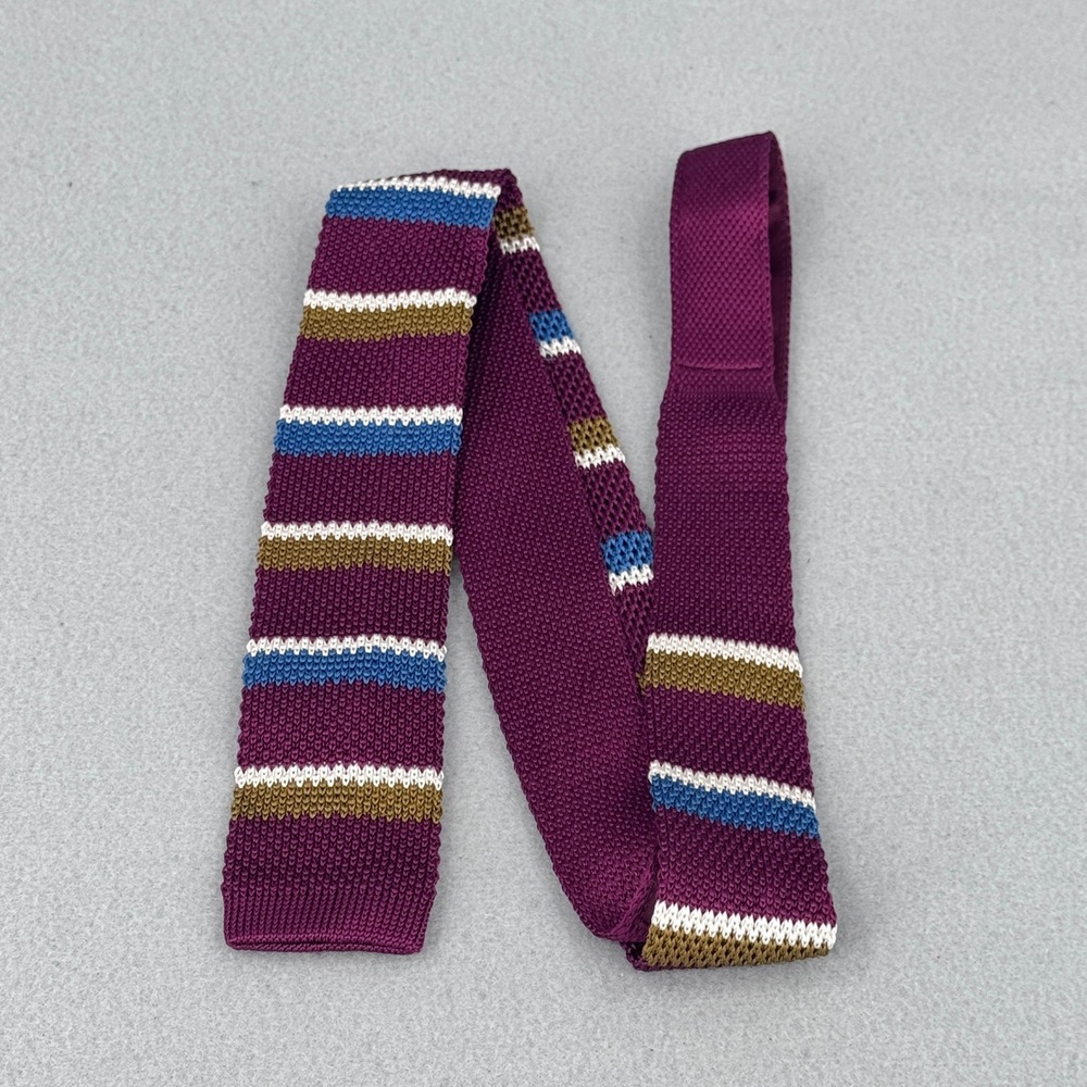 The Tie Bar Knit Necktie Mens OS Purple Striped Silk Skinny Square Bottom Preppy